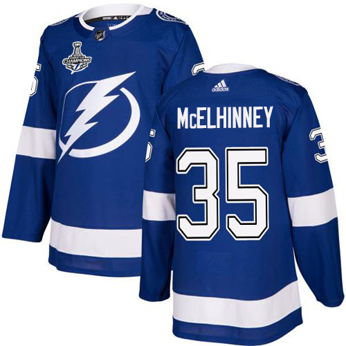Adidas Tampa Bay Lightning #35 Curtis McElhinney Blue Home Authentic Youth 2020 Stanley Cup Champions Stitched NHL Jersey->youth nhl jersey->Youth Jersey